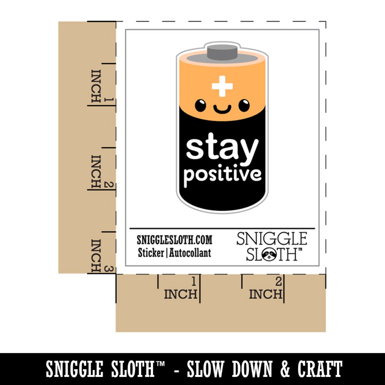 Stay Positive Adorable Battery Waterproof Vinyl Phone Tablet Laptop Water Bottle Sticker Set - 5 Pack